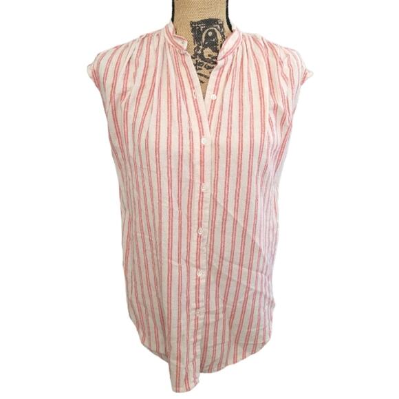 XS Lucky Brand red & white striped high neck sleeveless button up blouse - Picture 1 of 3